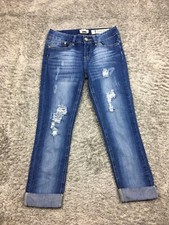 Indigo Rein Forever Capri Jeans Womens Size 5 Juniors Blue Denim Cuffed Distress