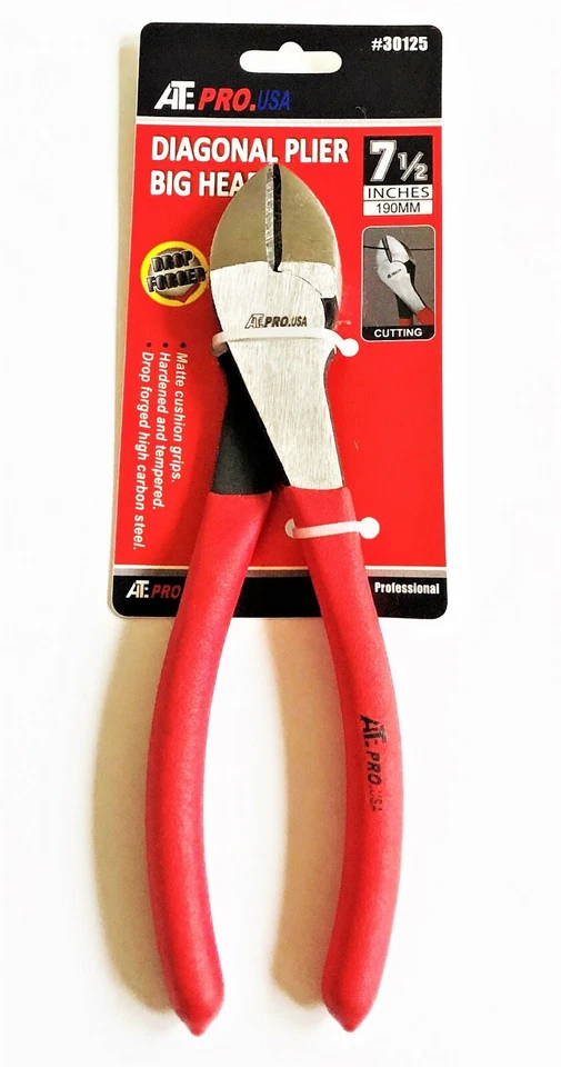 ATE PRO TOOLS ATE PRO 7-1/2" WIDE HEAD DIAGONAL CUTTERS WIRE CUTTING PLIERS DYKES NOSE 30125