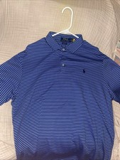 Polo Ralph Lauren Men Classic Fit Polo Size Large Blue Striped Short Sleeve Pony