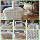 Vintage Westmoreland White Milk Glass Weave Pattern Picnic Basket Dish with Lid