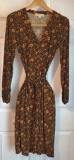Michael Kors Floral Button Front Belted Dress Long Sleeve Black Gold S