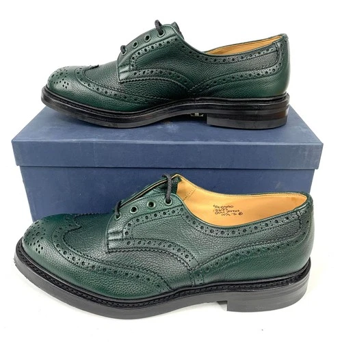 Tricker's Bourton Derby Brogue Shoes Size 10.5 Green Olivvia Burnished Near New