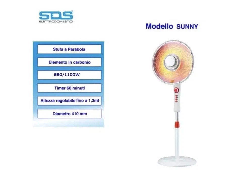 Stufa A Piantana Parabola Oscillante Al Carbonio  1100 WATT  h. 131 cm SDS - Immagine 4 di 4