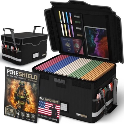 FIRESHIELD PRO 5200°F Fireproof Document Box with Lock   Portable Water Resis...