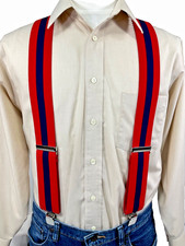 Men's, Red, Navy, Red, XL, 2", Adj. Suspenders / Braces, Made n USA