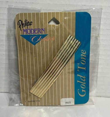Vintage NOS PHILIPS Barrette Hair Clip Gold Tone Ornate Metal 3.5  #39019