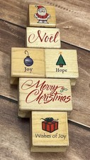 LOT OF 6 HERO ARTS HOLIDAY THEMED WOOD MOUNTED RUBBER STAMPS SANTA NOEL GIFT