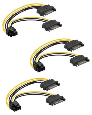 Dual SATA 15Pin to 8-Pin6+2 pinDual SATA to PCI-E Power Cable for ComputersMa...
