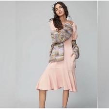 Saturday Sunday Anthropologie Pink Cotton Dropped Waist Ruffle T-Shirt Dress M