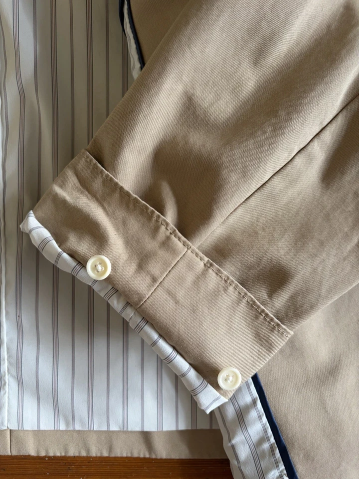 J.Crew Khaki Cropped Cotton Trench Coat With Built-In Navy Striped Sleeves 16 - Image 4 of 4