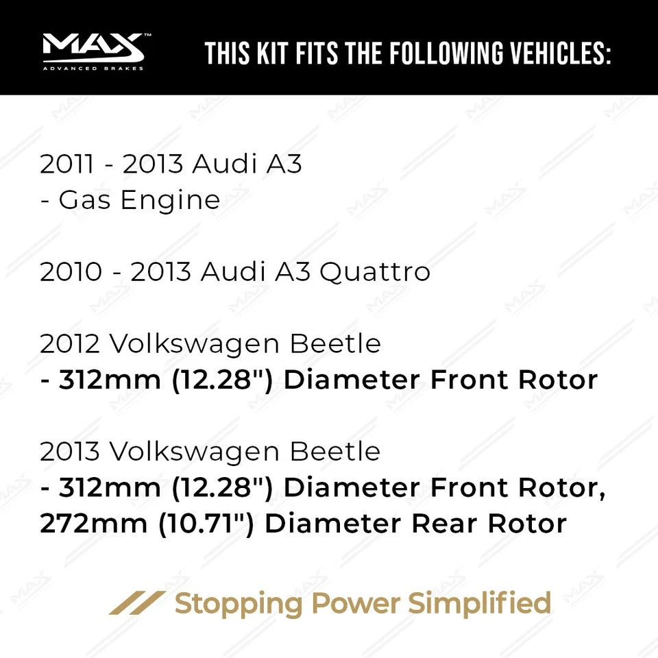 Front & Rear Drilled Slotted Rotors + Pads for 2010-2014 VW Jetta GTI Beetle Foto 2 de 4