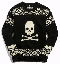 Schott Bros. Wool Blend Jolly Roger Skull Fair Isle Sweater Black Men's Size S