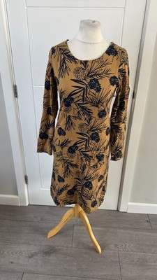 Weird Fish Mustard Navy Pinecone Print Organic Cotton Tunic Dress M UK 10 B93