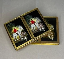 Vintage Congress 606 Playing Cards 2 Decks Cel-U-Tone Gold - Hunter/Horse/Dog 