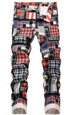 Men's Slim Fit Jeans Plaid Patchwork ( Men's Size 40) Brand New