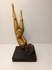 Hardheaded Surreal Human Woman Figure Hand Carved Wood Stone Copper Sculpture