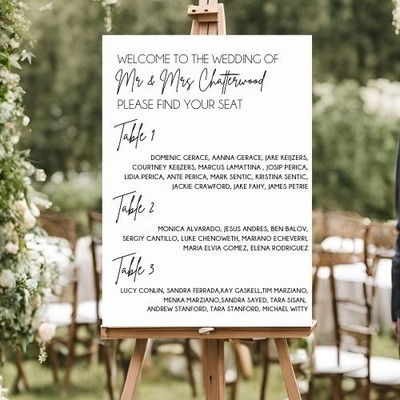 Minimalist Wedding Seating Chart   Simple, Elegant Table Layout