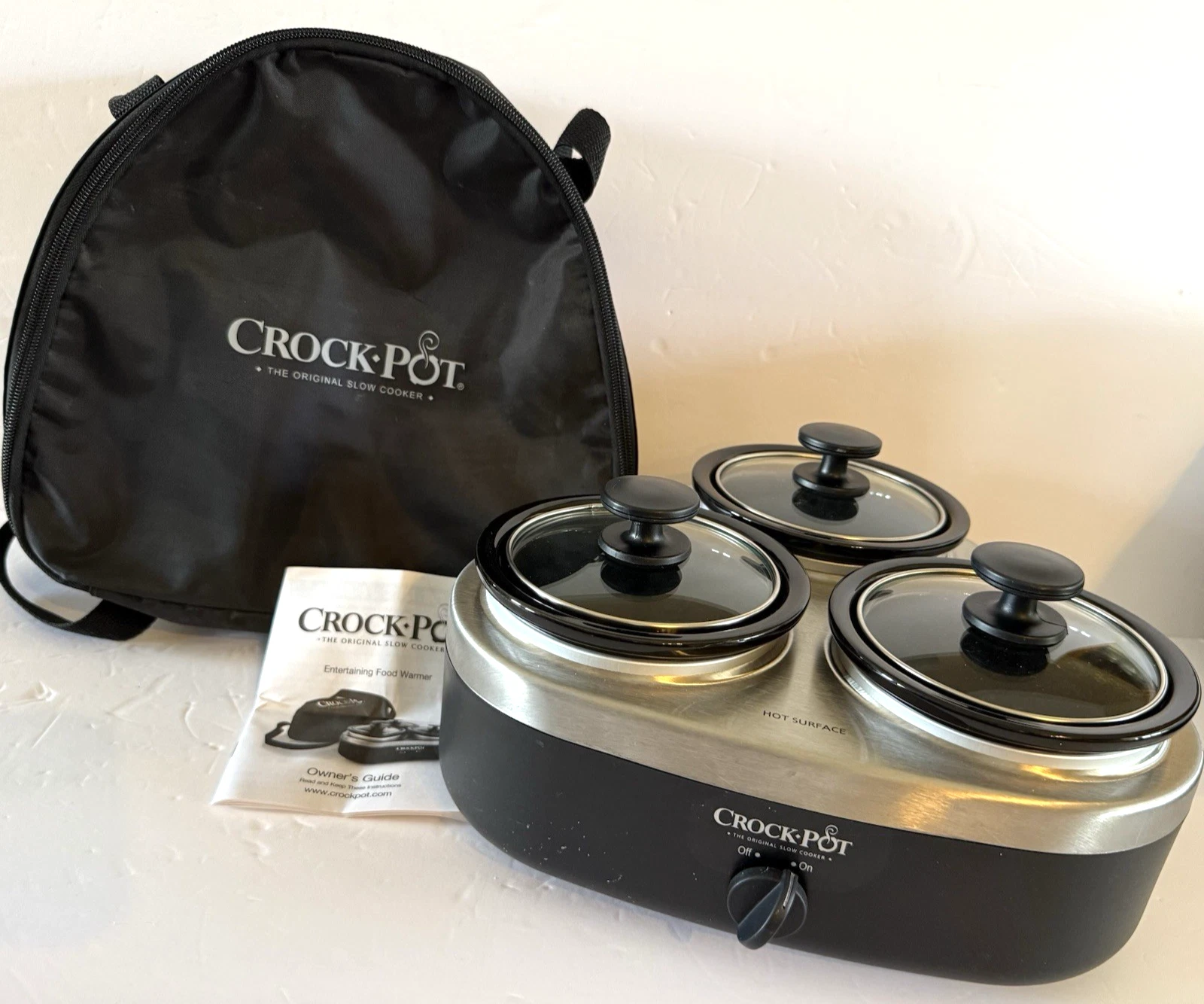Crock Pot Triple Little Dipper 3 X 16 Ounce With Case NIce! SCRMTD307