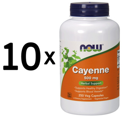 10 x NOW Foods Cayenne, 500mg - 250 caps (60,00 EUR/kg)