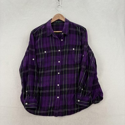 Lauren Ralph Lauren Shirt Womens 1X Purple Plaid Flannel Button Up Long Sleeve