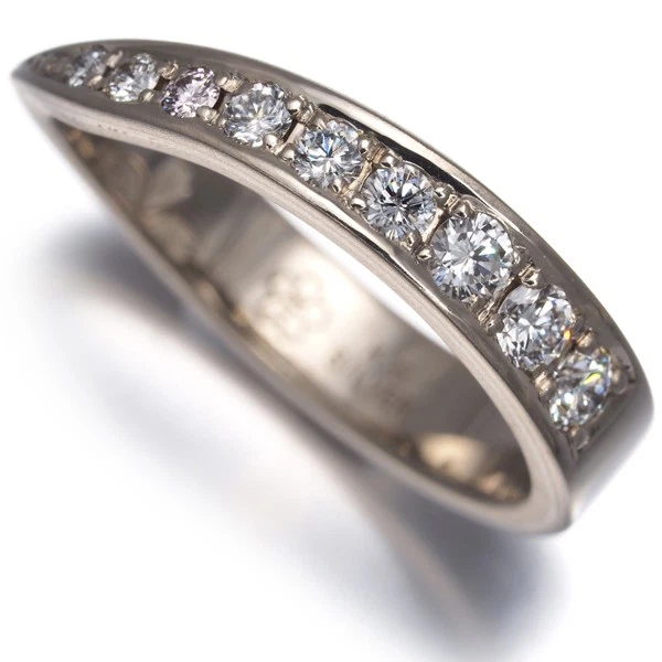 Auth MOKUMEGANEYA Ring Pink &Clear Diamond Textured US5-5.25 18K