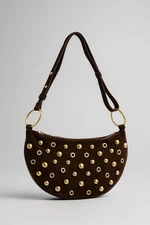 Black Studded Shoulder Bag – Gold Grommet Hobo Purse, Trendy Y2K Style
