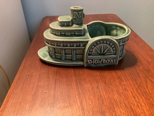 Vintage McCoy Showboat Planter Dark Green 7"x3"x4"