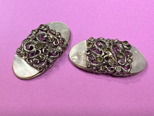 MUSI Shoe Clips Vintage SIlver, Mother of Pearl and Rhinestone - FREE SHIPPING
