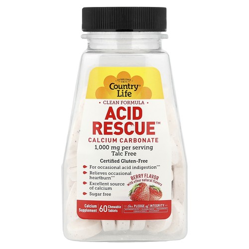 Acid Rescue™, Calcium Carbonate, Berry, 60 Chewable Tablets