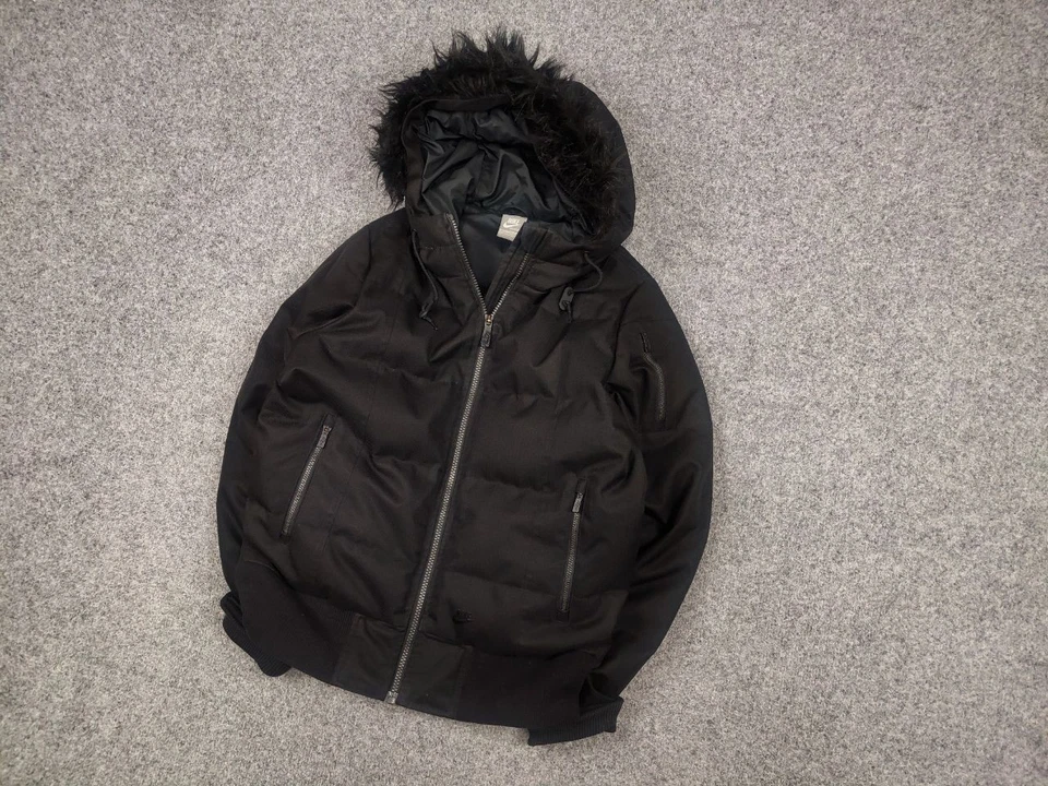 Vintage Nike Y2K Style Black 550 down jacket with fur hooded - Image 3 of 4