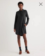 Quince Stretch Sweater Fleece Shirt Dress Large Black NWT Pockets Long Sleeve