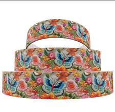 1 inch 1 yard Butterfly Moth 3D flower Printed Grosgrain craft Ribbon 1237263