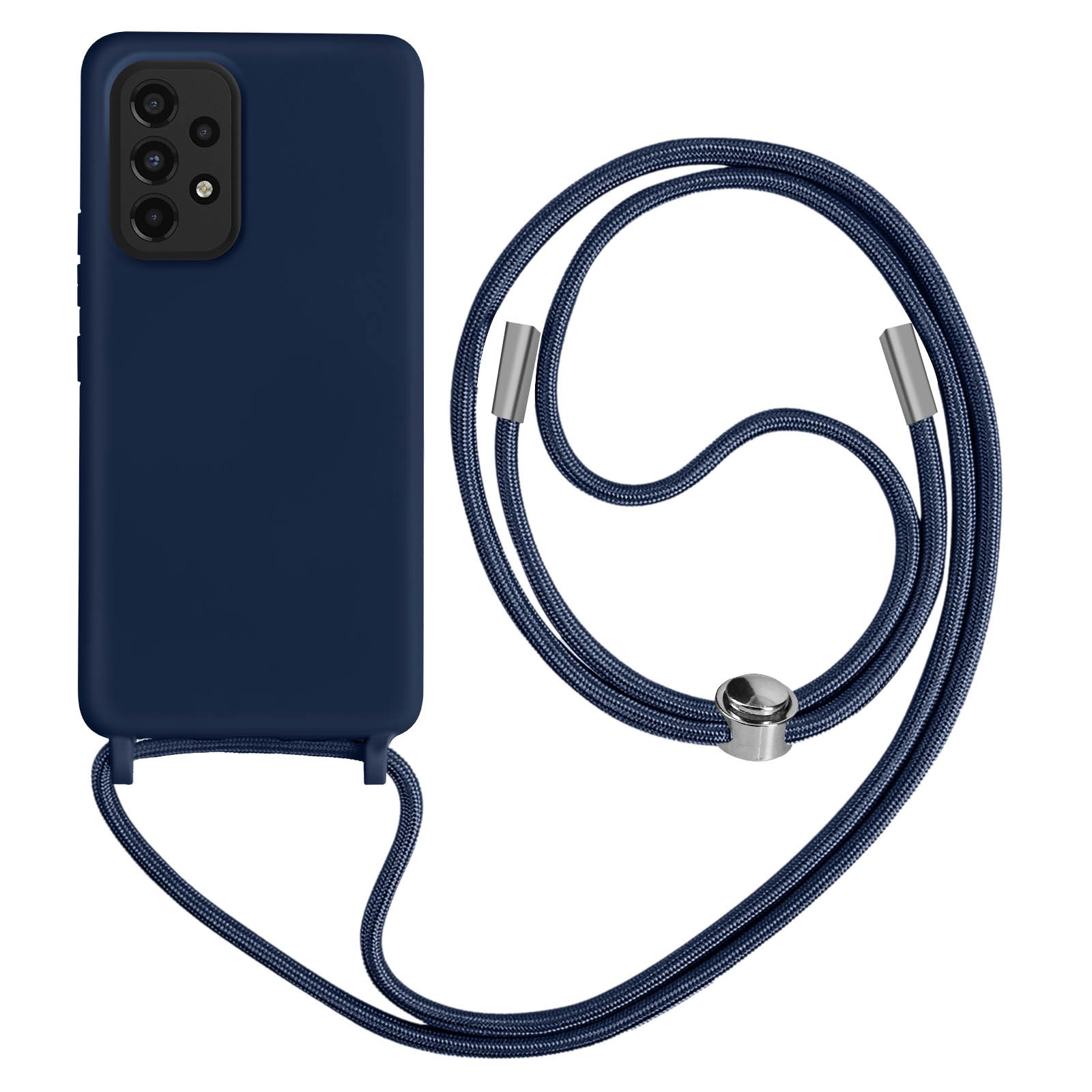 Coque silicone Galaxy A33 5G antichoc avec chaîne nylon 80cm anti-chute bleu marine
