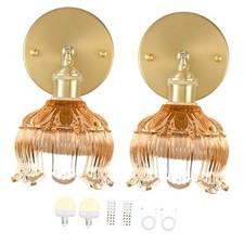 Vintage Battery Wall Sconce with Flower 2 Light Battery Operated Flower Amber