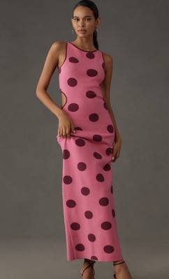 NWT $250 Mira Knot Maxi Dress The Wolf Gang Pink Polka Dot Open Anthropologie