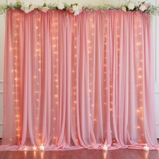 10ft x 10ft Dusty Rose Chiffon Backdrop Curtain with Lights String for Partie...