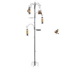 93" Tall Bird Feeding Station Kit Wild Bird Feeder Pole with 6 Hooks for Garden