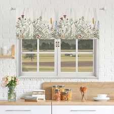  Rustic Flower Valances Curtains Rod 52"W x 18"L (Pack of 1) 01green Leaves