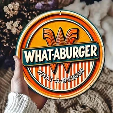 Whataburger Round Aluminum Sign - Vintage Rustic Tin Metal Signs Wall Art with I