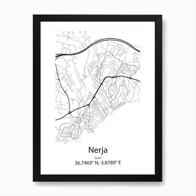 Nerja, Spanien minimalistische Karte Kunstdruck gerahmtes Wandbild Poster Leinwanddruck Bild
