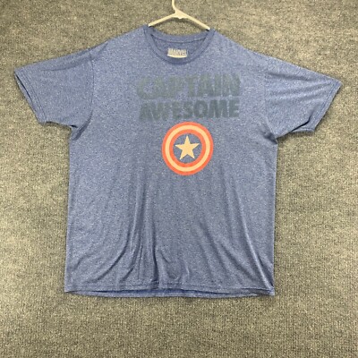 Captain America Shirt Mens 2X Blue Marvel Super Hero Shield Awesome Graphic Tee