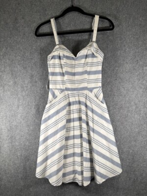 Francescas Blue Rain Dress Women S Amara Striped Mini  front pockets Fit & Flare