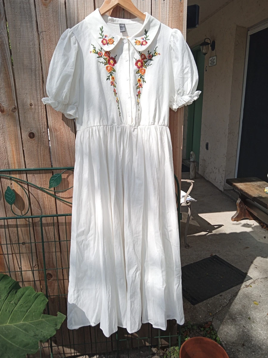 SHEIN Modest Girl Teen Summer Spring White Cotton Dress Size 12 NEW FREE SHIP