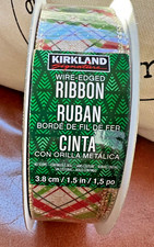 Kirkland Wire-Edged Ribbon 1.5" Wide 50 YD Red Green Plaid Rustic Burlap Base