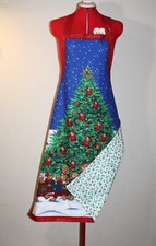 Long Christmas Apron with Teddy Bears  Christmas Tree. Lined, No pocket. J24-99