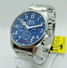 OROLOGIO UOMO CRONOGRAFO AVION SPORT AVIATORE,QUADRANTE BLU ACCIAIO SATINATO