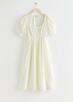 & Other Stories Square Neck Lace Midi Dress Floral Cream Size 44 14 16 |  eBay