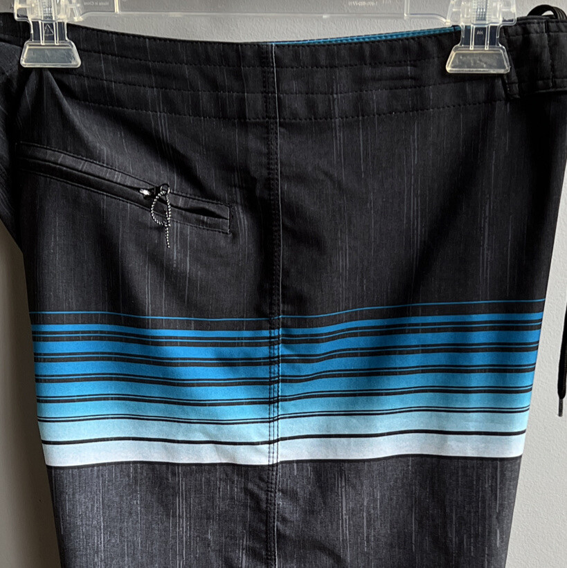 Mens Burnside Board Shorts Swim Trunks Black Blue 32 EUC Stretch