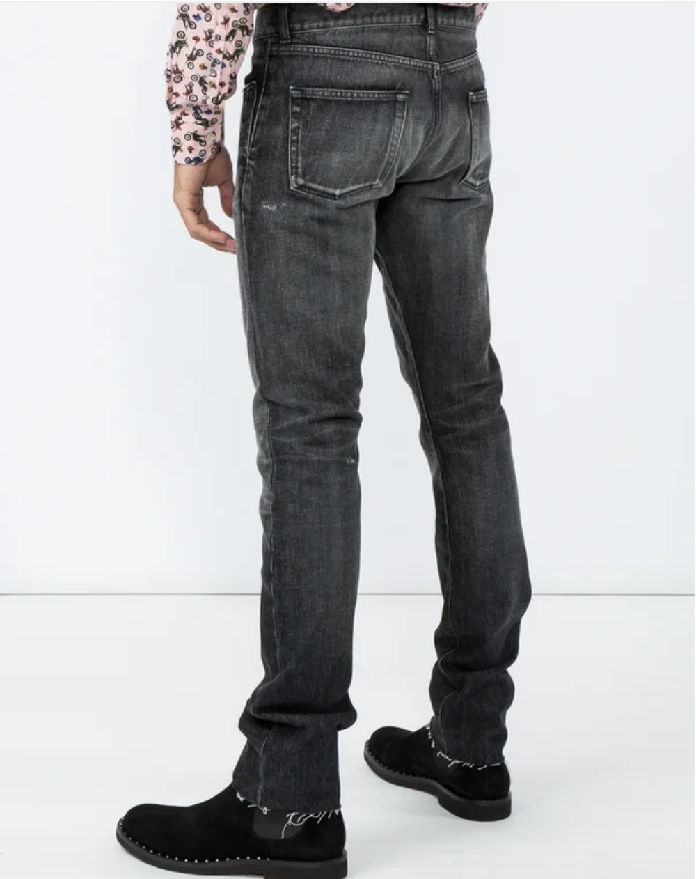 jeans denim saint laurent nero gamba dritta sfilacciato 530012 yb867 1171 taglia 30