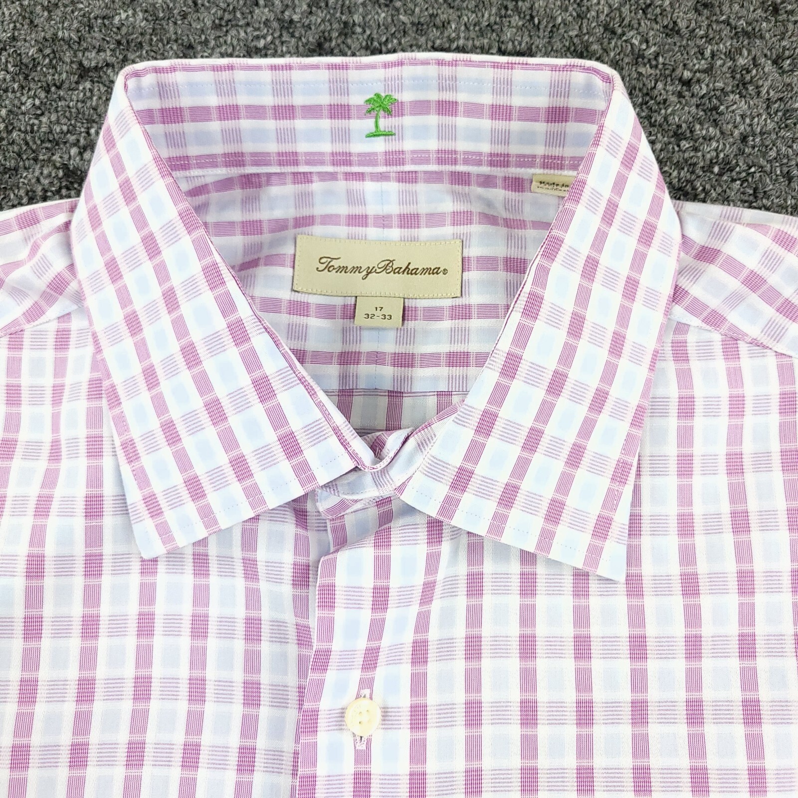 Tommy Bahama Dress Shirt Mens 17 Pink Check Business Casual Office Travel